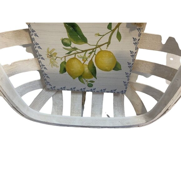 Farmhouse Tobacco Basket – Whitewashed Wood Wall Decor with Lemon Print - Picture 4 of 5